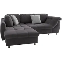 luma-home Ecksofa Schlafcouch L-Garnitur Bettkasten Ottomane links, Mikrofaser Anthrazit, - Dunkelgrau/Grau