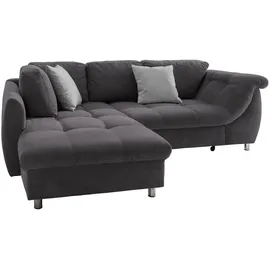 luma-home Ecksofa Schlafcouch L-Garnitur Bettkasten Ottomane links, Mikrofaser Anthrazit, - Dunkelgrau/Grau