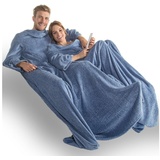 CELINATEX Decke mit Ärmeln und Fußtasche Flauschige Kuscheldecke 150 x 180 cm blau weiß Mikrofaser Fleece Oeko-TEX Calgary