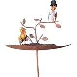 Vogeltränke Vögel mit Brille Gartenstab Gartenstecker Gartendekoration Garten Beo Hängetopf Pflanztopf Haken Metall 50059
