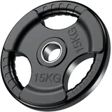 PhysKcal Olympische Hantelscheiben 1 x 15 kg | Ø50 mm Bohrung | Hochwertiges Gummi-Finish | Tri-Grips | Schwarze Hantelscheiben für Krafttraining | Robuste Gusseisen-Kern Gewichte Set für Langhantel