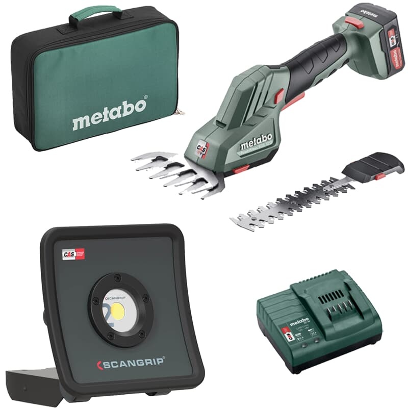 Metabo Akku Grasschere Strauchschere SGS 12V 2,0Ah + SCANGRIP Strahler NOVA 2