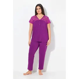 Ulla Popken Pyjama Spitze V-Ausschnitt lila 54/56