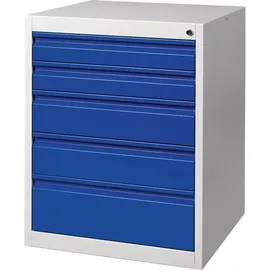 Nordwest Handel AG Schubladenschrank Stahlblech H800xB600xT600mm grau/blau 5 Schubl.Einfachauszug