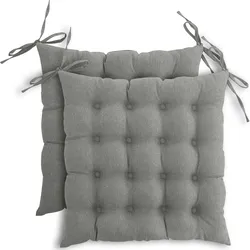wometo 2er Set Sitzkissen Stuhlkissen 40x40 OEKO-TEX  - grau Sitzauflage Bank Polster Sitzpolster mit Bändern / Schleife, Indoor / Outdoor