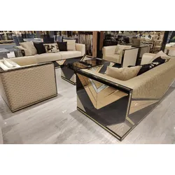 Casa Padrino Luxus Wohnzimmer Set Gold / Schwarz - 2 Luxus Sofas & 2 Luxus Sessel & 1 Luxus Couchtisch - Wohnzimmer Möbel - Luxus Möbel - Luxus Einrichtung - Wohnzimmer Einrichtung