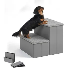 Relaxdays Hundetreppe 2 Stufen Grau 40 cm x 35 cm x 32 cm