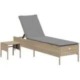 vidaXL Sonnenliege mit Tisch und Auflage Beige Poly Rattan 198 x 55 x 39/50/62/75/88/97 cm