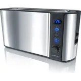 Arendo Toaster, 1 langer Schlitz, für 2 Scheiben, 1000 W, Langschlitz, Brötchenaufsatz, Wärmeisolierendes Gehäuse, Display, silber - Silber