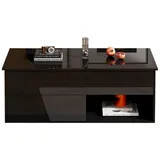 REDOM Couchtisch Couchtisch mit Lift-Top-Funktion höhenverstellbar (Satztisch, Wohnzimmertisch, Beistelltisch, 1-St., 1 Schublade, 1 Versteckter Raum, 1 offene Fach), Hochglanz-Lift-Couchtisch mit LED-Beleuchtung schwarz