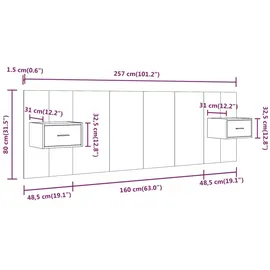 vidaXL Bettkopfteil mit Nachttischen Grau Sonoma Holzwerkstoff