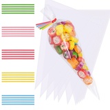 Faburo 100pcs 25x15cm Cone Tüten Süßigkeiten Tütchen Geschenktüten mit 100 Bindebänder für Süßigkeiten Schokolade Bonbons