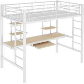 XDOVET Hochbett mit Schreibtisch und zwei Bücherregalen 90 x 200 cm MDF weiß