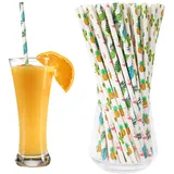 Hawaii Papierstrohhalme, 200Pcs Flamingo Trinkhalme Ananas, Kaktus Stil Sommer Party Aloha Strohhalme Cocktails Dekoration für Cocktails, Saft, kalte Getränke Strohhalm Hen Party Strohhalme
