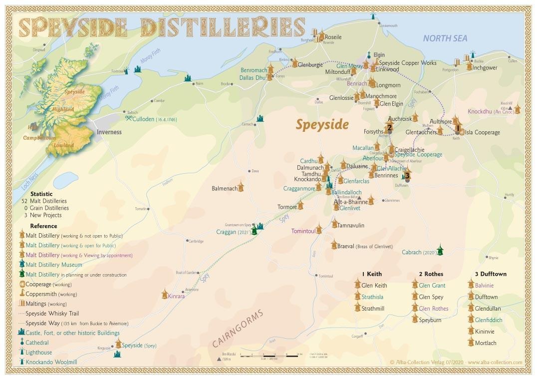 Whisky Distilleries Speyside - Tasting Map - Rüdiger Jörg Hirst  Karte (im Sinne von Landkarte)