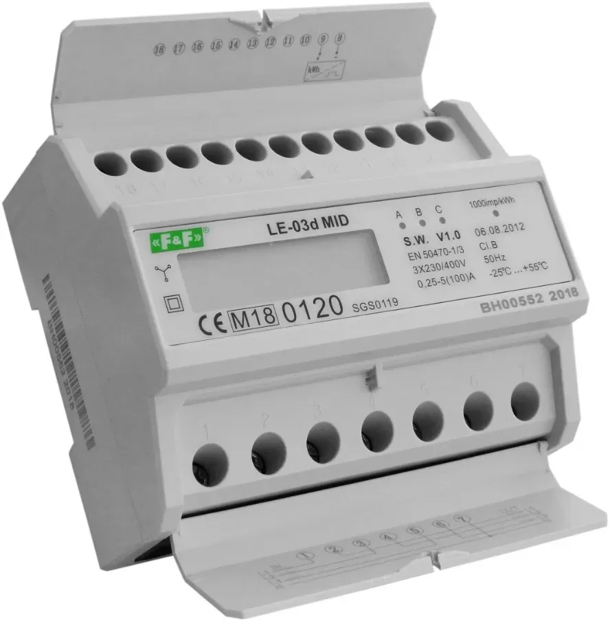 3-Phasen Stromzähler MID Drehstromzähler Zähler LE-03d F&F 2365