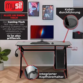 MY SIT Gaming Tisch Gizmo mit LED Beleuchtung - Schwarz