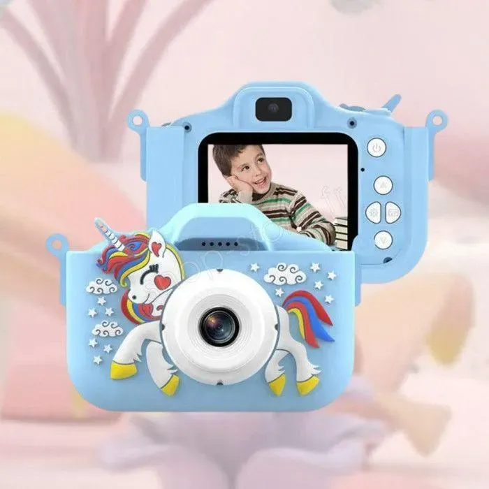 SHOP-STORY - UNICAM BLEU : Einhorn-Fotoapparat für Kinder, 1080P, Vorder-/Rückkamera und; Blaue Spiele