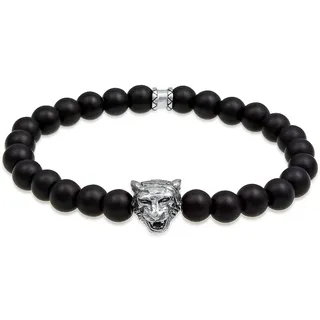 KUZZOI Herren Tiger Kopf Onyx Edelsteine Black 925 Silber 19
