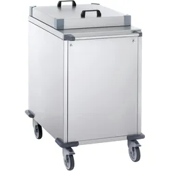 Tournus Tablettwagen mit konstanter Ausgabenhöhe mit Edelstahlverkleidung + Deckel. Plattform 560x400mm, für 140 Tabletts.