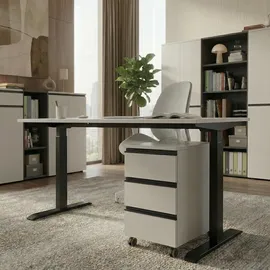 KADIMA DESIGN Büro Set 2-teilig Schreibtisch 140x80cm & Rollcontainer Greige/Schwarz Einstellbar 68-91cm & Soft-Close Made in Germany Kadima Design