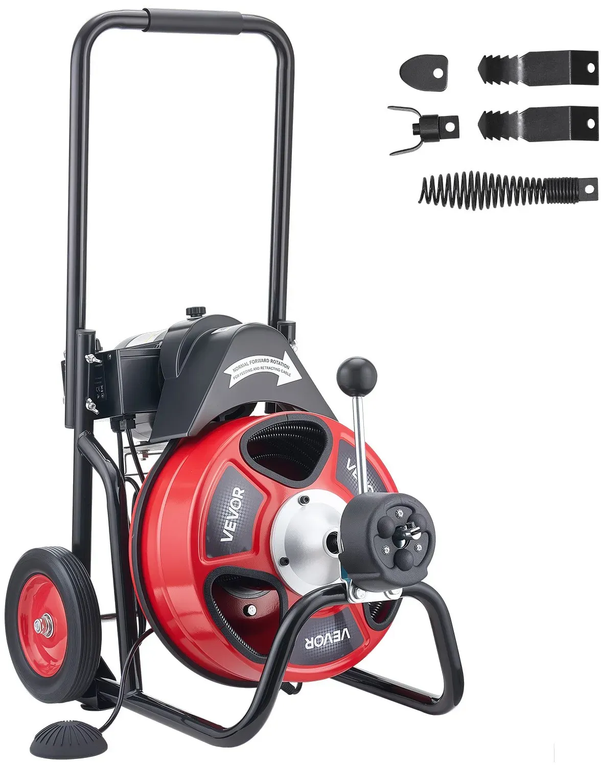 VEVOR Rohrreinigungsmaschine mit Automatischem Vorschub, 30m x 9,5mm Rohrreinigungsspirale mit Rollen, Elektr. Abflussreiniger für 5-10cm Rohre, Rohrreinigungsgerät für Abflüsse Toilette Waschbecken