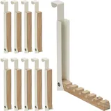 10 x Klapphaken, zum Einhängen, Türgarderobe für je 6 Kleiderbügel, Metall und Holz, Haken für 2 cm Türfalz, creme