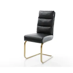 DELIFE Freischwinger Pela-Flex Echt-Leder Schwarz Freischwinger flach Gold Taschenfederkern, Esszimmerstühle