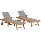 vidaXL Sonnenliegen 2 Stk. mit Auflagen Grau Massivholz Teak