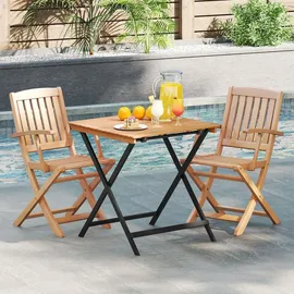 Fantask Gartentisch Klappbar Ø 70 x 73 cm Naturbelassen/Schwarz