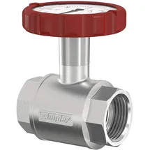 Simplex Muffen-kugelhahn PN 16, G 1 Zoll mit rundem Thermometergriff (rot, 63 mm