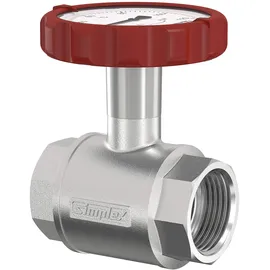 Simplex Muffen-kugelhahn PN 16, G 1 Zoll mit rundem Thermometergriff (rot, 63 mm