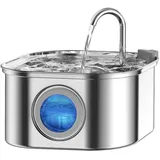 Katzenbrunnen Edelstahl, 3.2L Trinkbrunnen für Katze, Mit USB Anschluss, Super leise Katzen Trinkbrunnen mit Wasserstandsfenster, Katzenbrunnen für Katzen, Wasserhahn-Design mit LED Licht, Spülmaschin