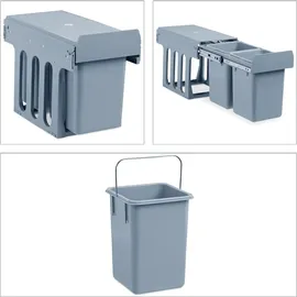 Relaxdays Einbaumülleimer Küche, 2x 8 l, Müllsystem Unterschrank, Kunststoff, HxBxT: 35,5 x 25 x 47 cm, grau