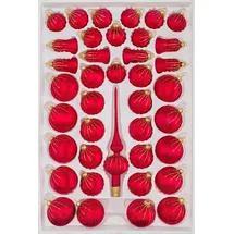 Christbaumkugeln-24.de 39 TLG. Glas-Weihnachtskugeln Set in Ice Rot Gold Regen- Christbaumkugeln - Weihnachtsschmuck-Christbaumschmuck