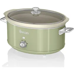 SWAN SF17031GNEU Retro Slow Cooker 6,5L, Antihaft-Keramisches PFOA- und PTFE-freies, Vintage, Grün, 320W