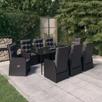 VidaXL 9-tlg. Garten-Essgruppe mit Kissen Schwarz