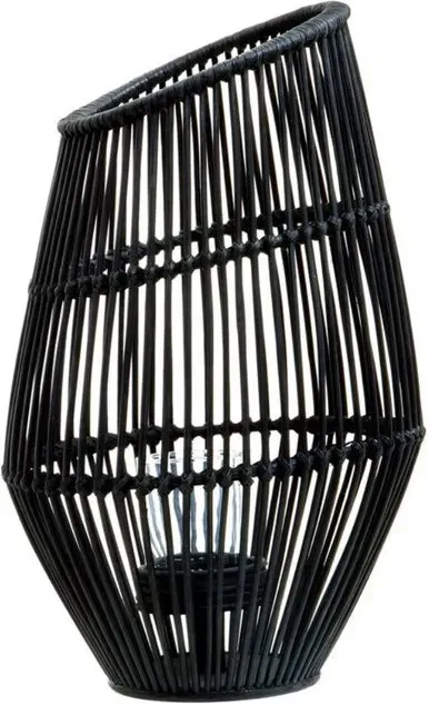 Premier Housewares Große Teelichterlaterne aus Naturrattan, elegantes Design, funktionale schwarze Teelichterlaterne, schlankes Teelichterlaterne