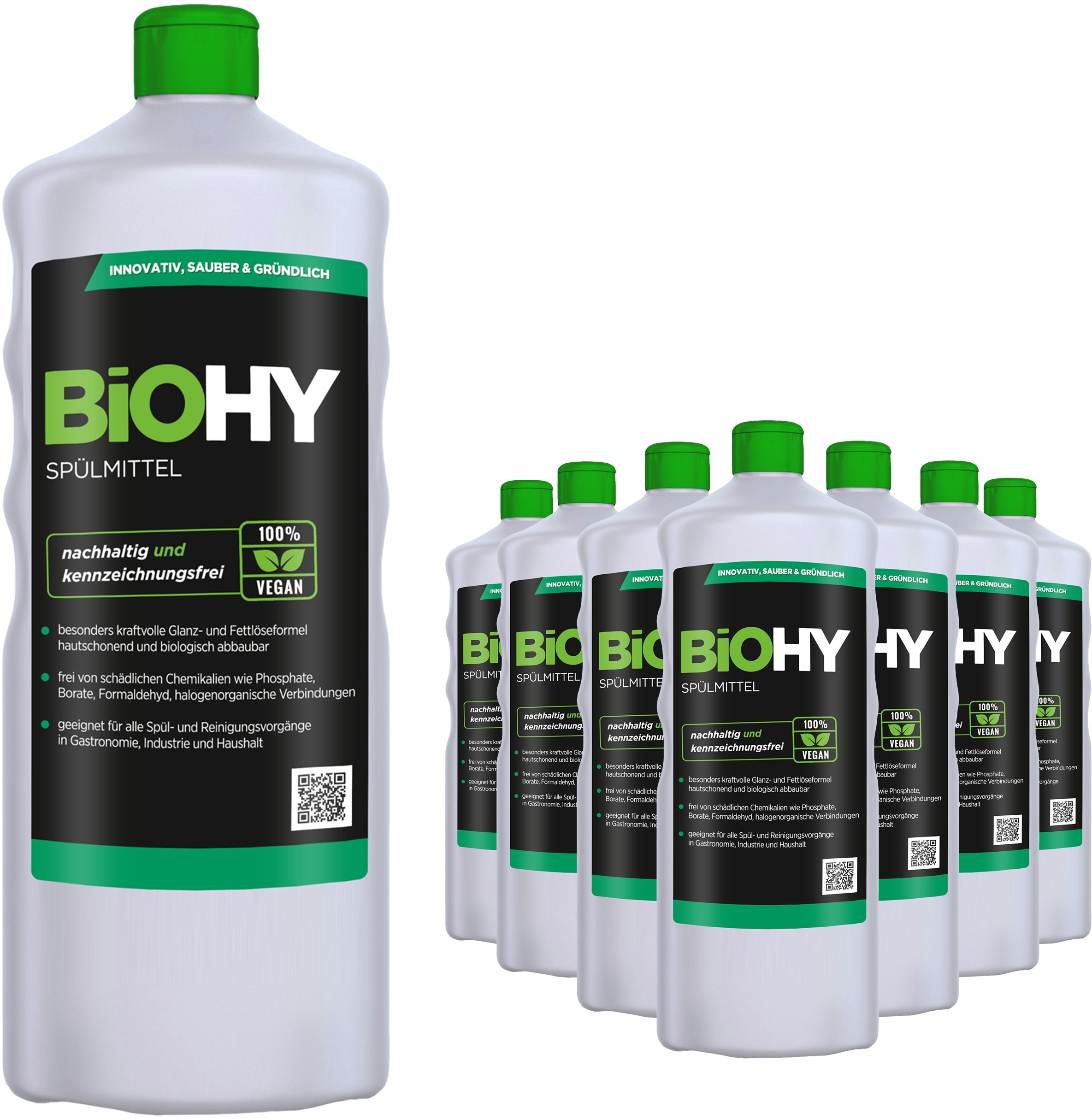 BiOHY Spülmittel (9x1l Flasche) | Frei von schädlichen Chemikalien & biologisch abbaubar | Glanz- & Fettlöseformel
