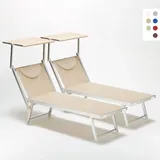 2er Set Liegestühle Strandliegen Sonnenliegen Aus Aluminum Santorini - Beige