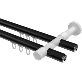 Interdeco GARDINENSTANGE INNENLAUF Prestige Elanto 300 cm (geteilt in 3 x 100 cm), 2-läufig, 20 mm Ø Schwarz