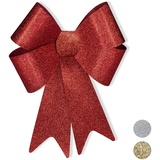Relaxdays XL Riesenschleife, Dekoschleife für große Geschenke, Glitzer Dekoration, als Hochzeitsdeko o. Autoschleife, Rot, 54 x 38 x 7,5 cm
