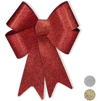 Relaxdays XL Riesenschleife, Dekoschleife für große Geschenke, Glitzer Dekoration, als Hochzeitsdeko o. Autoschleife, Rot, 54 x 38 x 7,5 cm