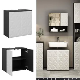 Vicco Waschbeckenunterschrank Edge Schwarz Weiß modern 60x57 cm Badezimmer, Schrank Badschrank Badkommode Badmöbel 2 Türen