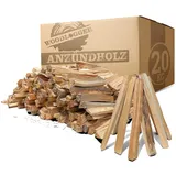 Woodlogger Anzündholz 20 KG - trockenes Anmachholz 18 cm - ofenfertiges Anfeuerholz für Kaminofen, Lagerfeuer, Feuerschalen und Grill - sauberes Holz für Grill & Ofen - hochwertige Kaminanzünder