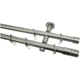 GARDINIA Gardinenstangen Set Zylinder 2-läufig 20mm 200cm Edelstahl-Optik