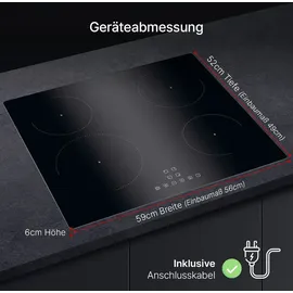 Bomann Bomann® Autarkes Induktionskochfeld mit 4 Kochfelder | Kochfeld Autark m. Touch & Topferkennung | Boosterfunktion | Kochplatte 9 Stufen | Induktionskochplatte 7400W & Kochstoppautomatik | EBK 7942