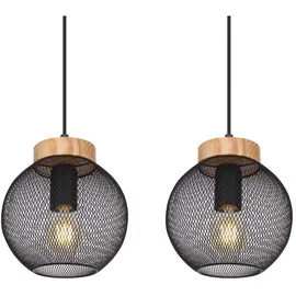 GLOBO Hängeleuchte Käfig Design Hängelampe Esstisch Pendelleuchte Holz Kugelform, Metall Gitter schwarz, Fassungen 4x E27, LxBxH 95x20x120 cm