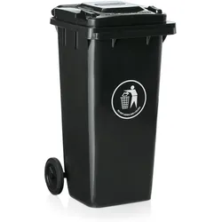 2x Abfalltonne mit 2 Rollen schwarz 120 l