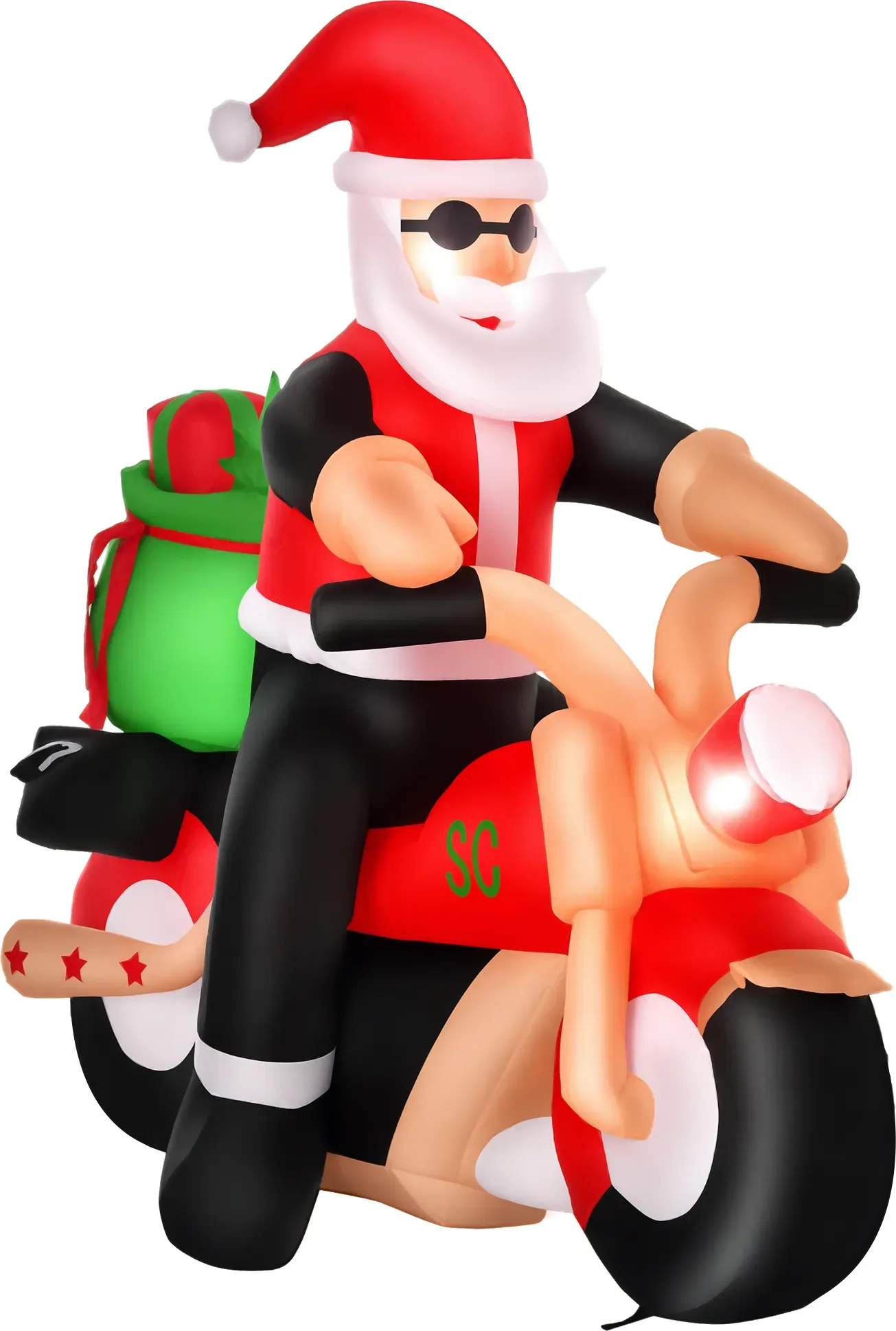 HOMCOM Aufblasbarer Weihnachtsmann auf einem Motorrad 150 cm LED mit Gebläse Weihnachts-Party Weihnachtsdekoration Polyester Weiß+Rot+Grün   Aosom